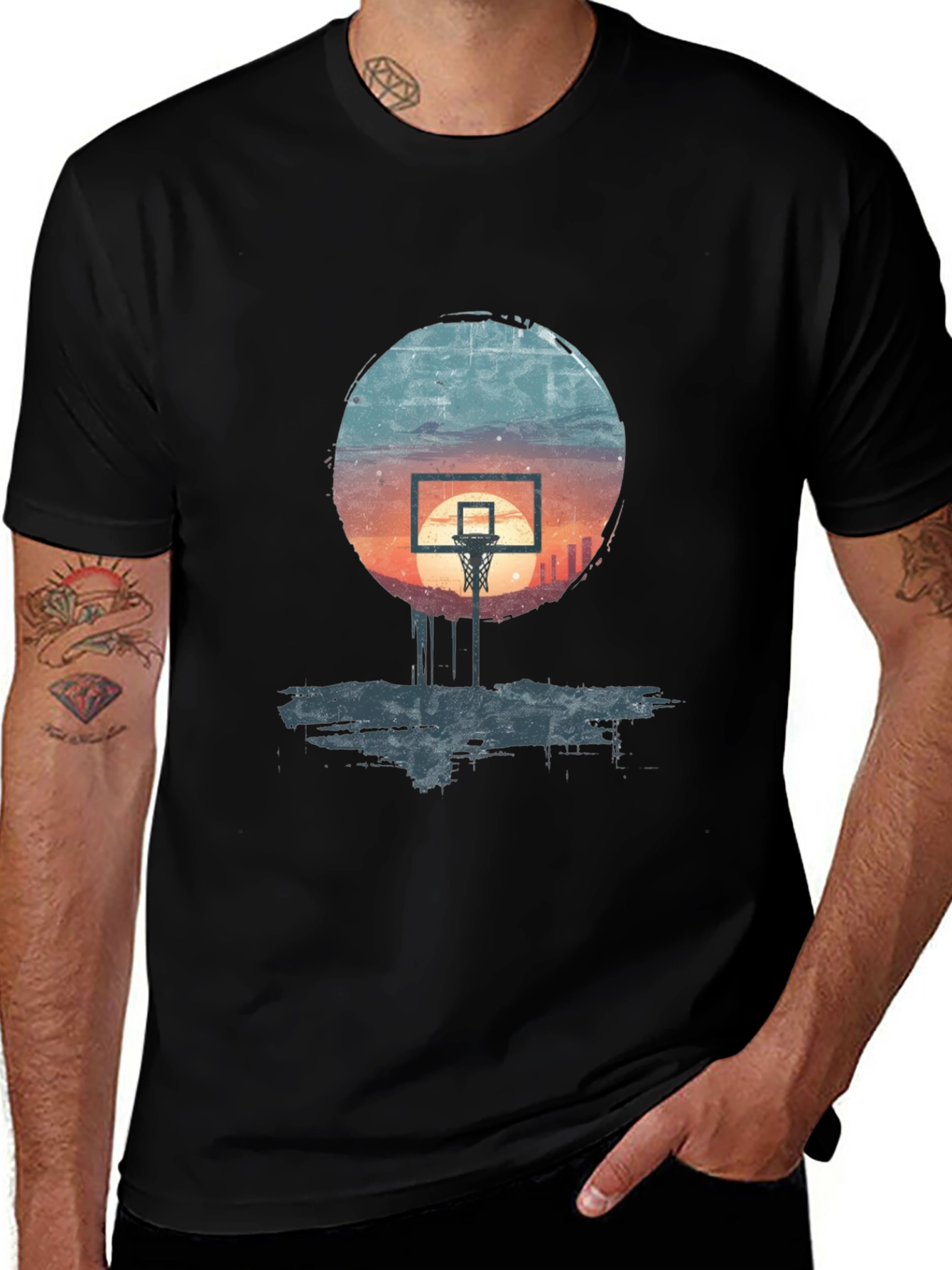 Variant 19 of Basketball Sunset Graphic Tee - Stylish Urban Design