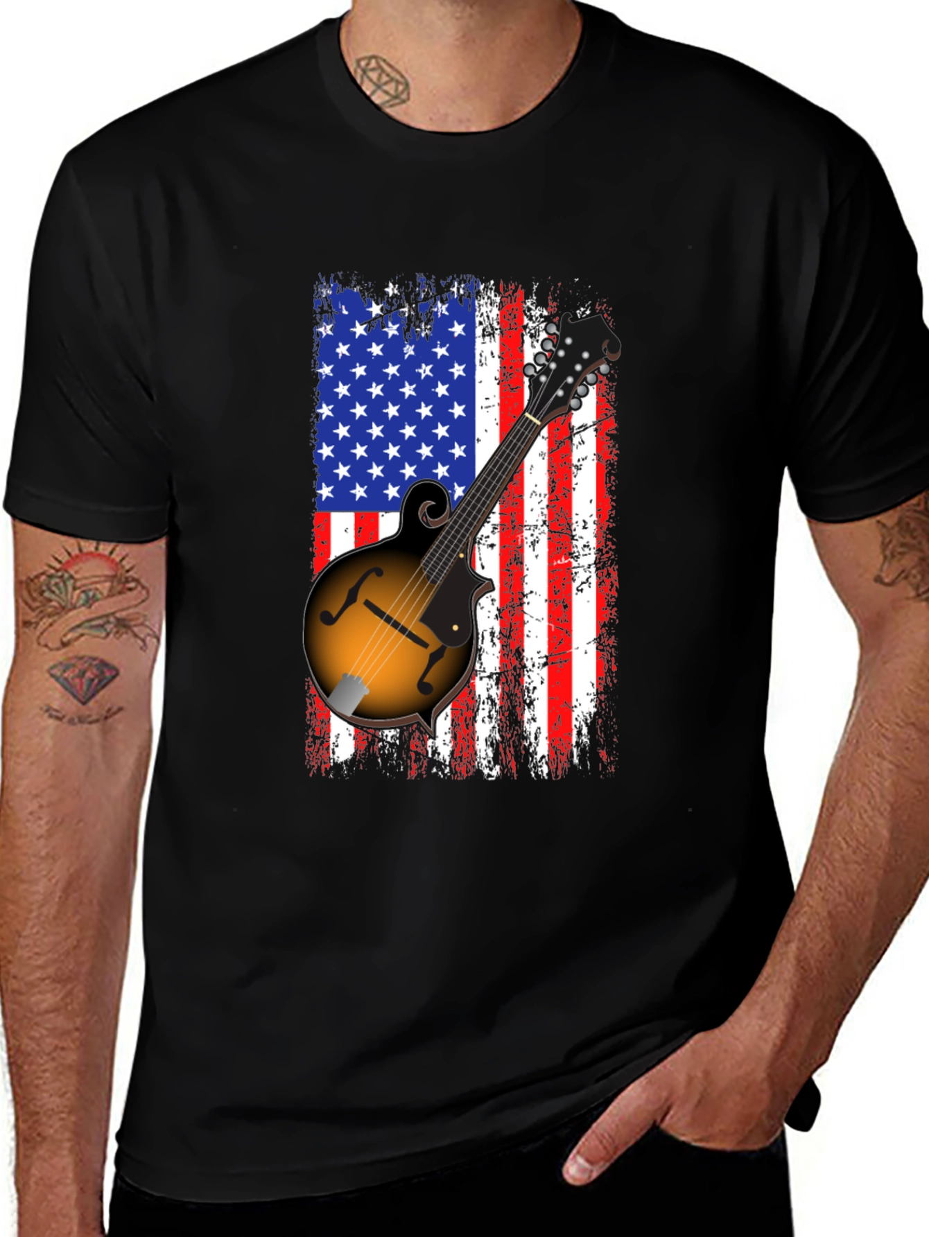 Variant 13 of American Flag Mandolin Graphic T-Shirt