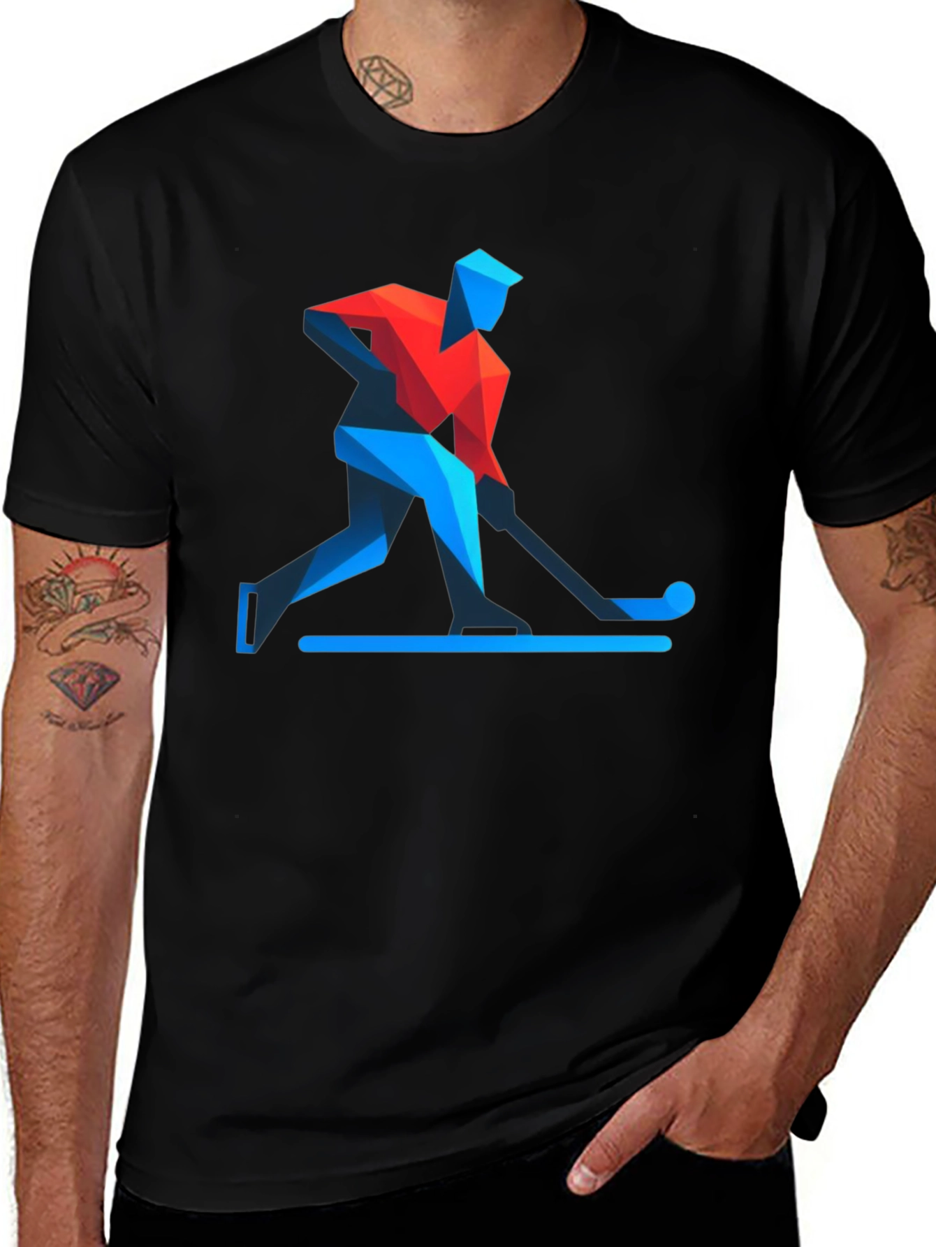 Variant 22 of Geometric Hockey Player Black T-Shirt
