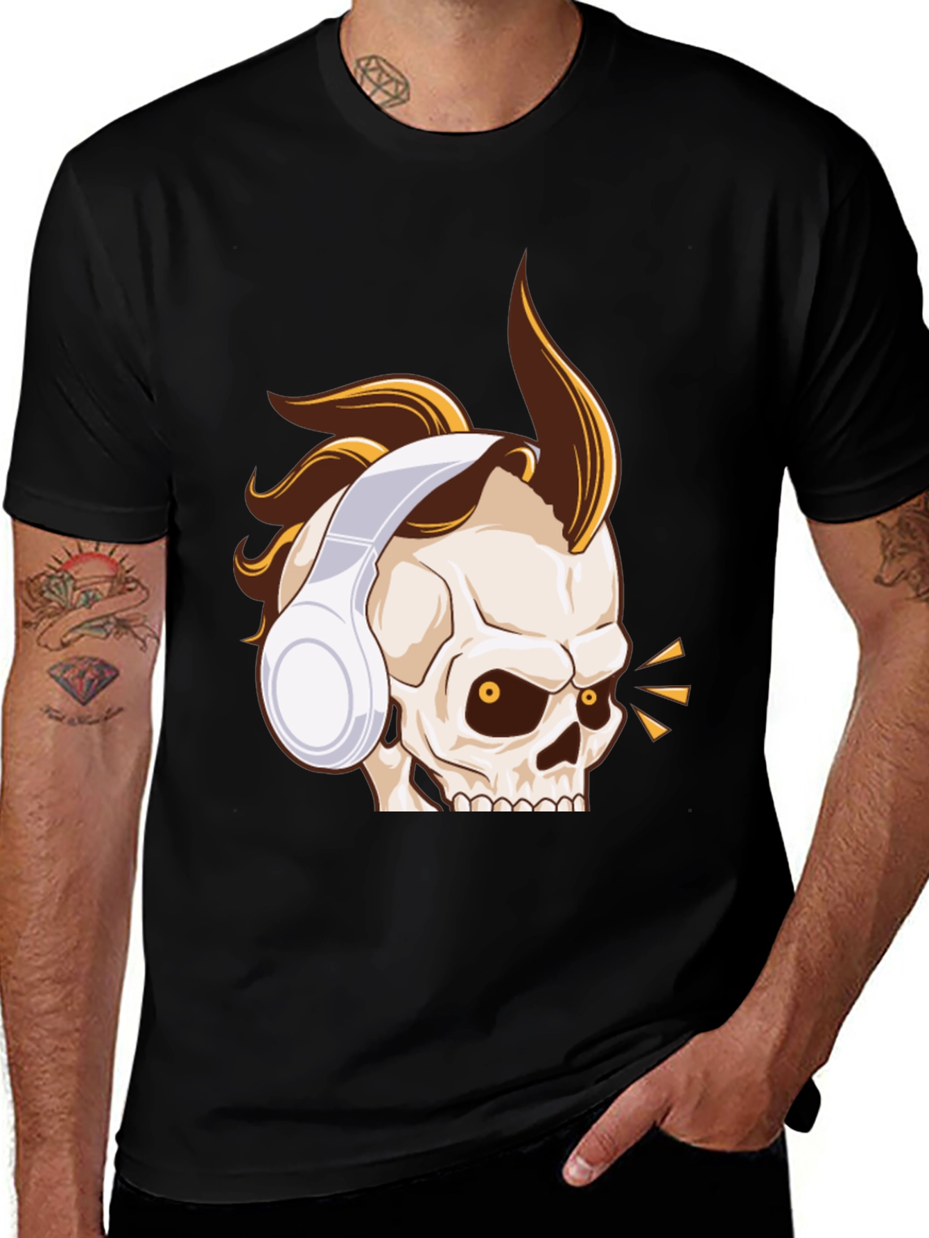 Variant 10 of Skull Headphone Graphic Tee - Black