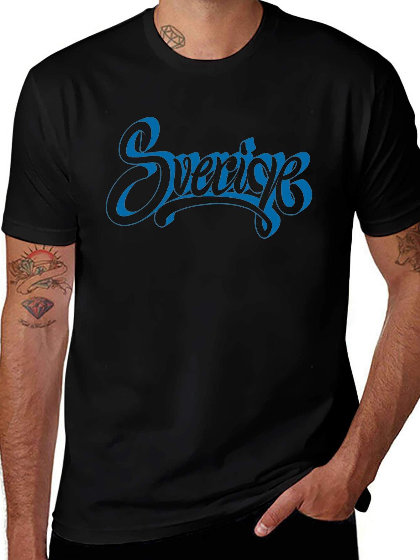 Sverige Graphic T-Shirt - Black Crew Neck Tee