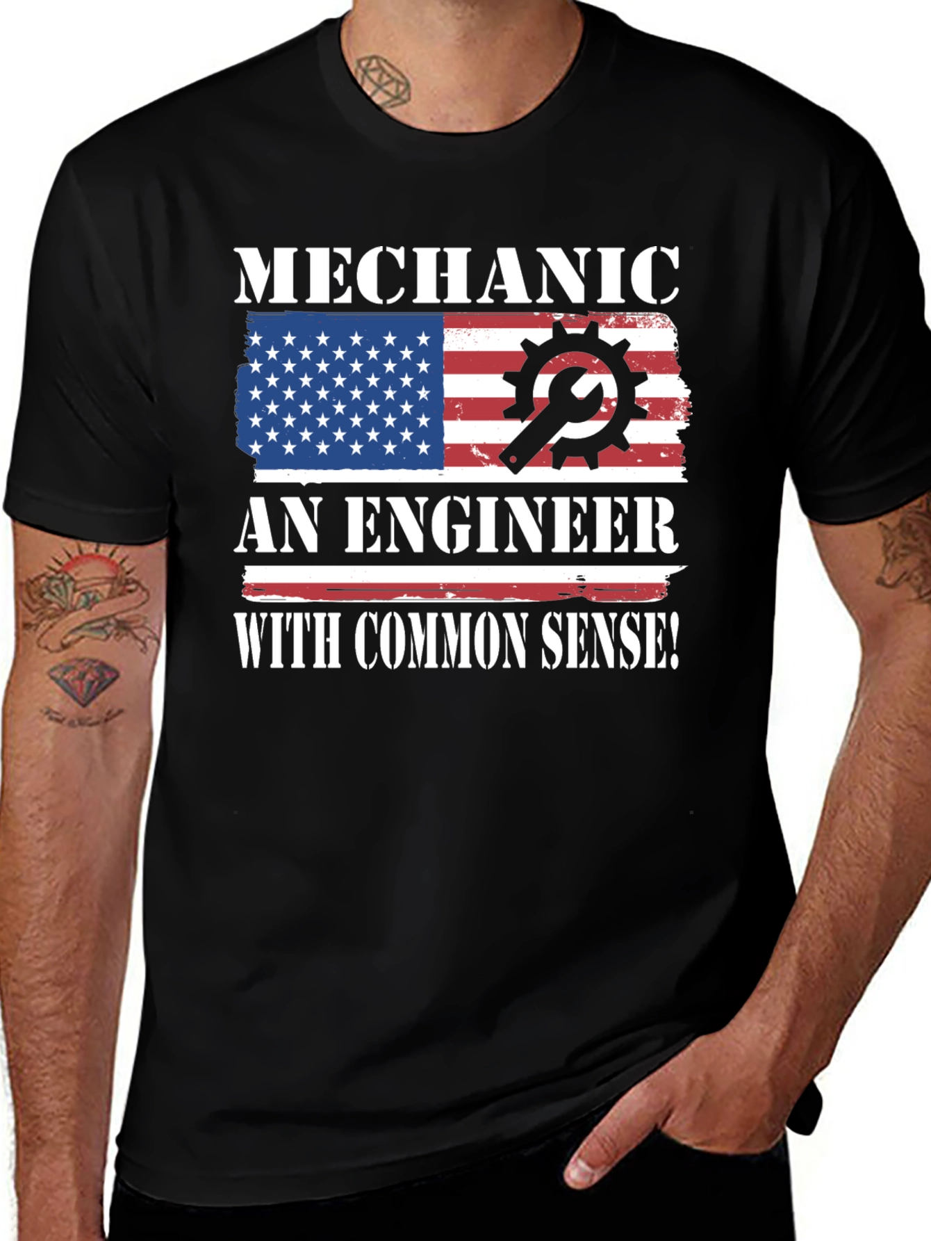 Black Mechanic Engineer Common Sense USA Flag Patriotic T-Shirt main image
