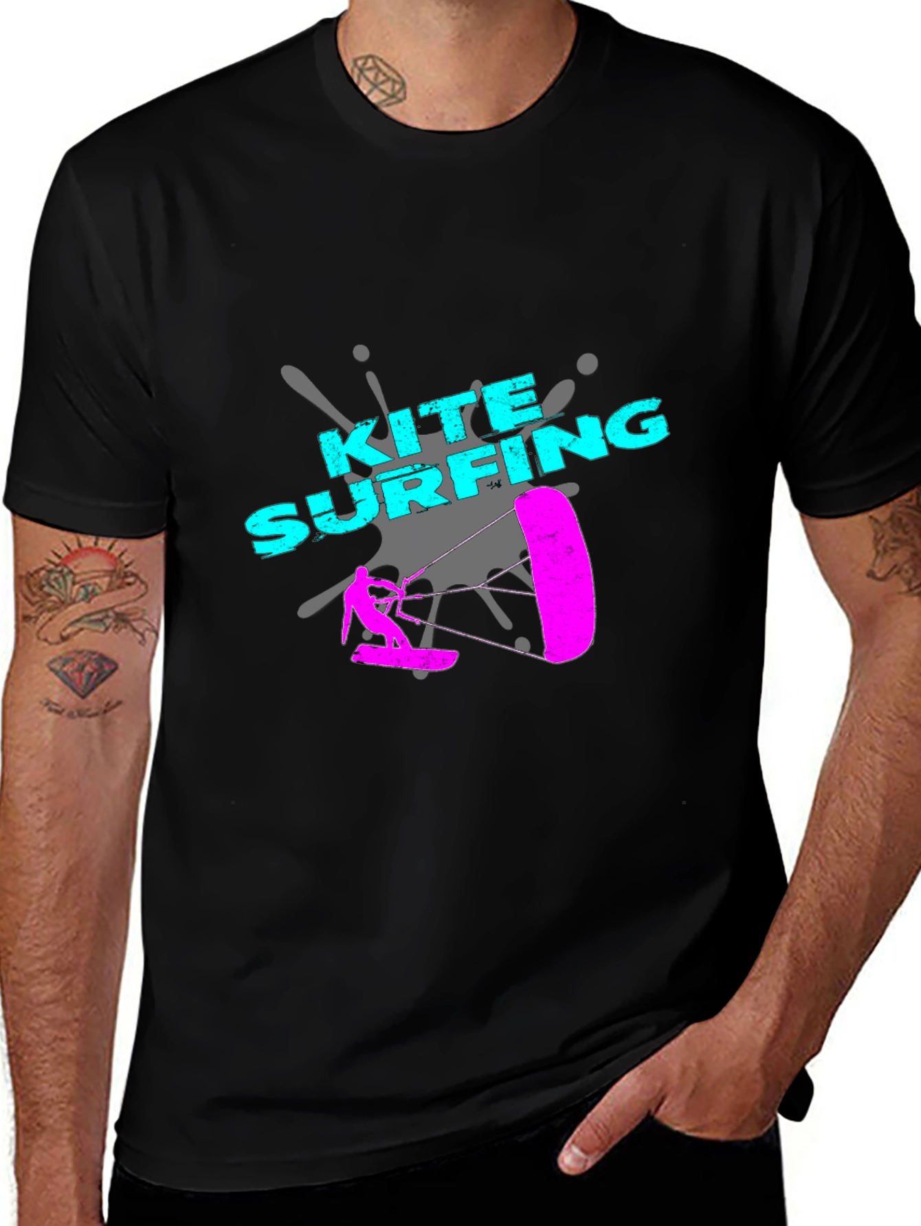 Variant 30 of Kite Surfing Graphic Tee - Sporty Black T-Shirt