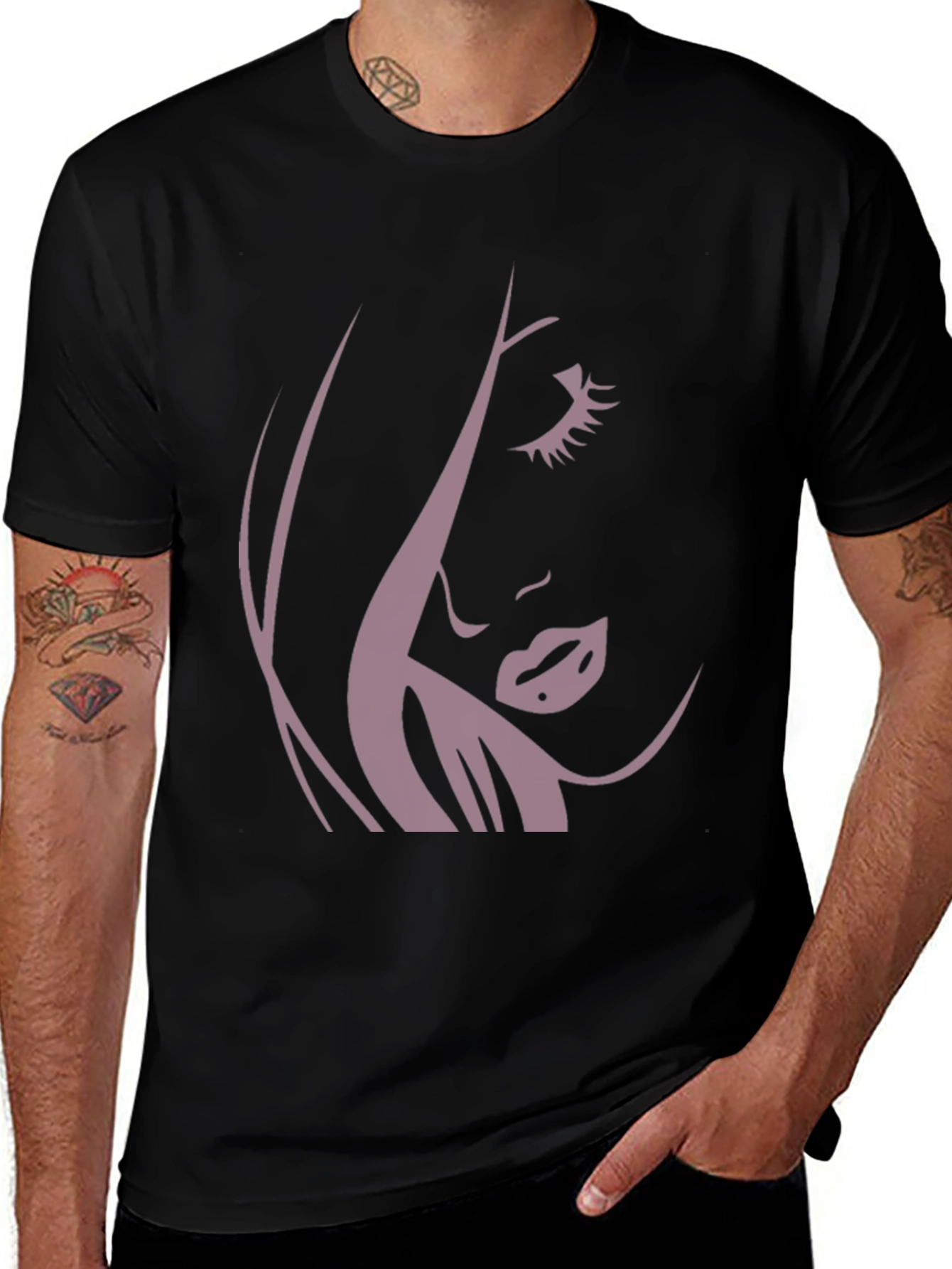 Variant 24 of Stylish Black T-Shirt with Woman Face Design