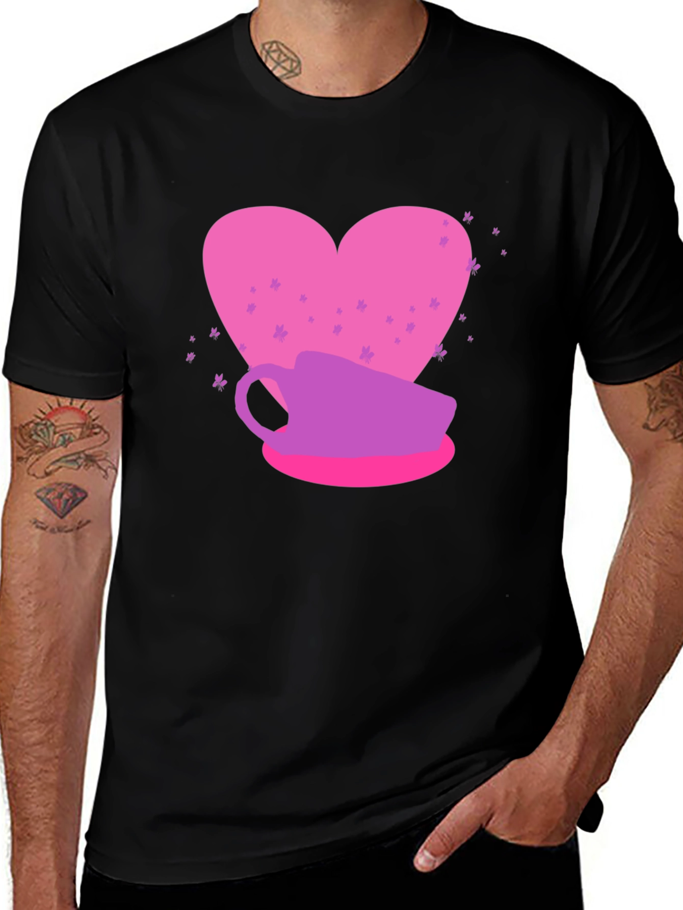 Variant 27 of Heart & Teacup Graphic Tee - Stylish Black T-Shirt