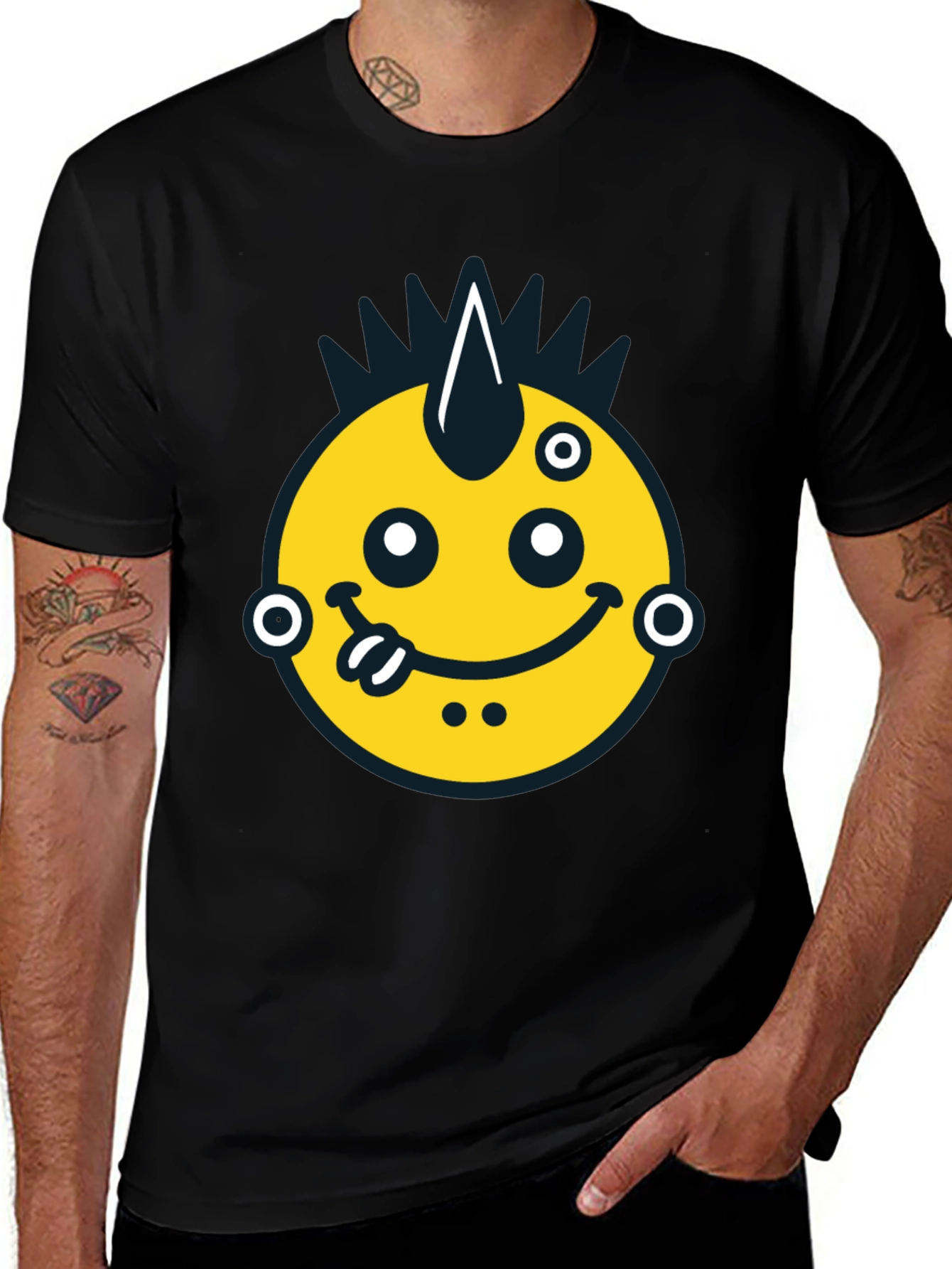 Variant 29 of Funky Emoji Graphic Tee - Black Cotton T-Shirt