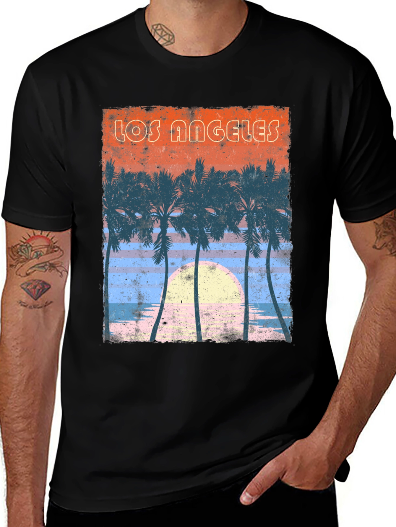Black Los Angeles Sunset Palm Tree Graphic T-Shirt main image