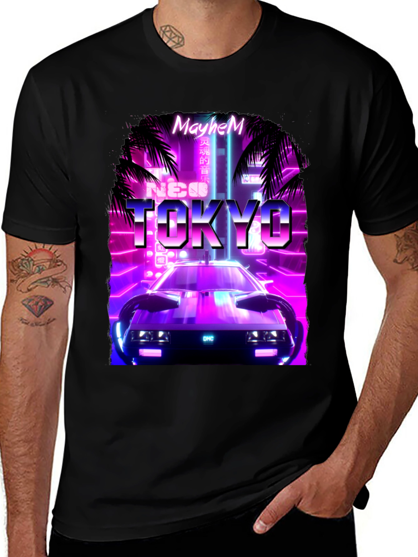Variant 24 of Neo Tokyo Mayhem T-Shirt - Synthwave Car Design