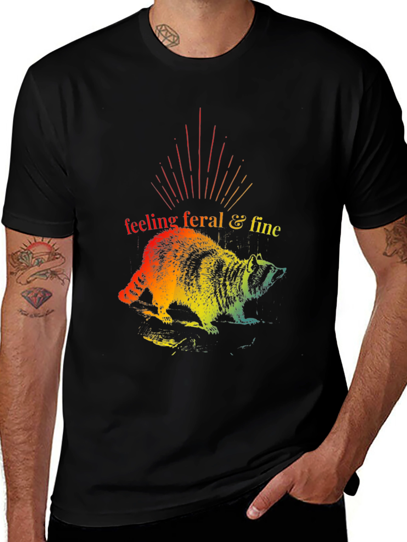 Variant 5 of Feeling Feral & Fine Rainbow Raccoon T-Shirt