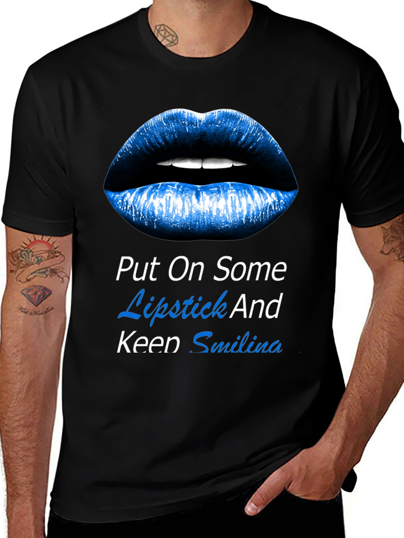 Variant 8 of Blue Lips Graphic Tee: Put On Lipstick And Keep Smiling