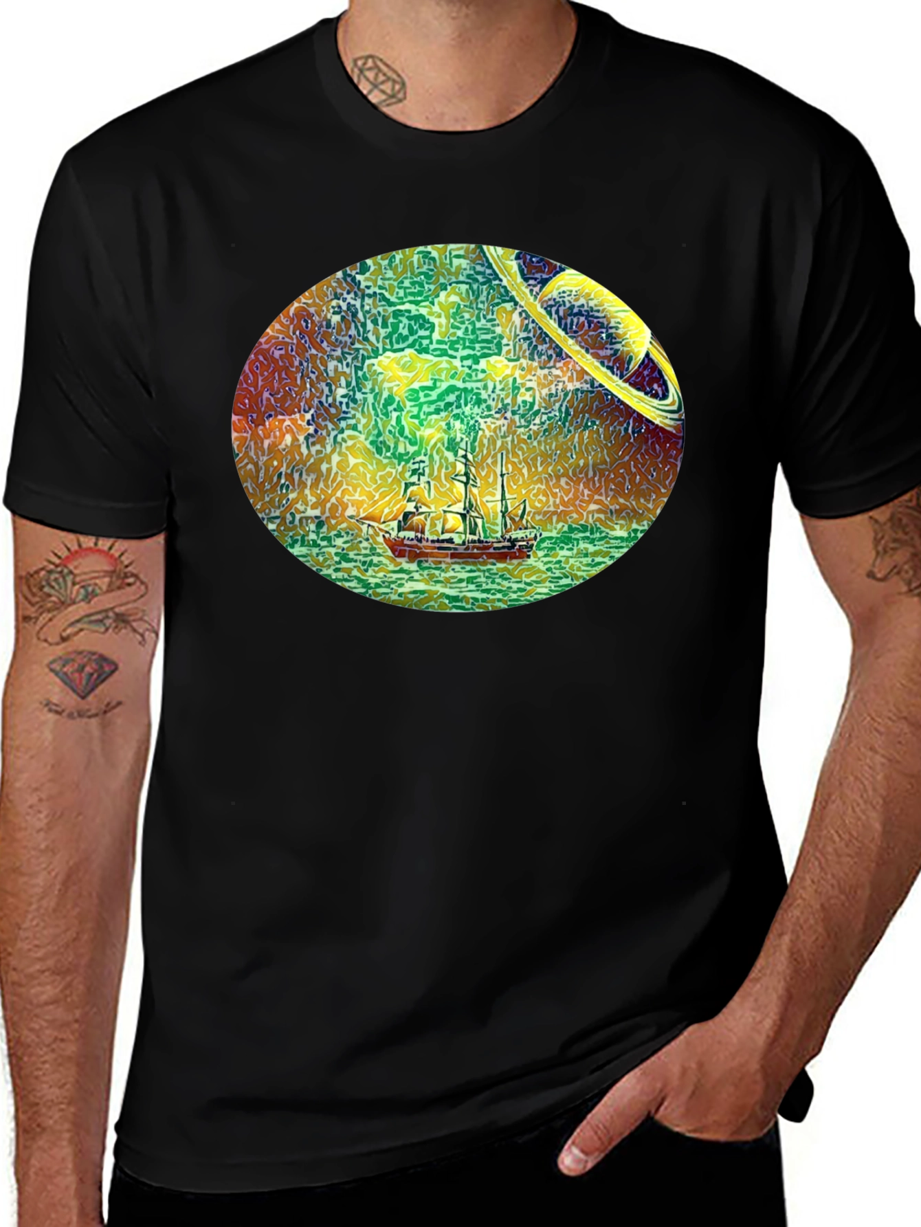 Variant 5 of Space Sailing Black T-Shirt