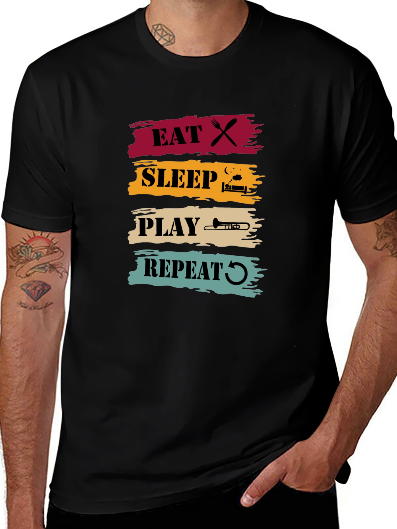 Black Eat Sleep Play Trombone Repeat Graphic Tee main image