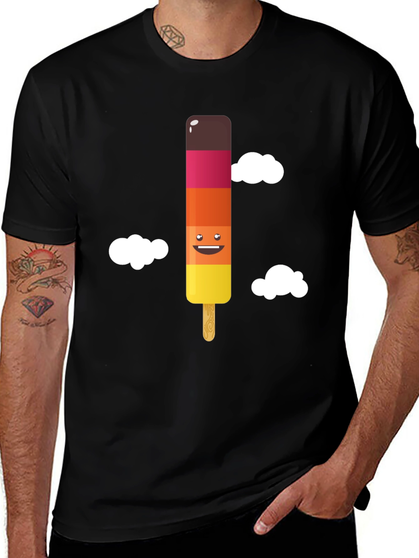 Variant 15 of Fun Ice Pop Graphic Tee - Black Cotton T-Shirt
