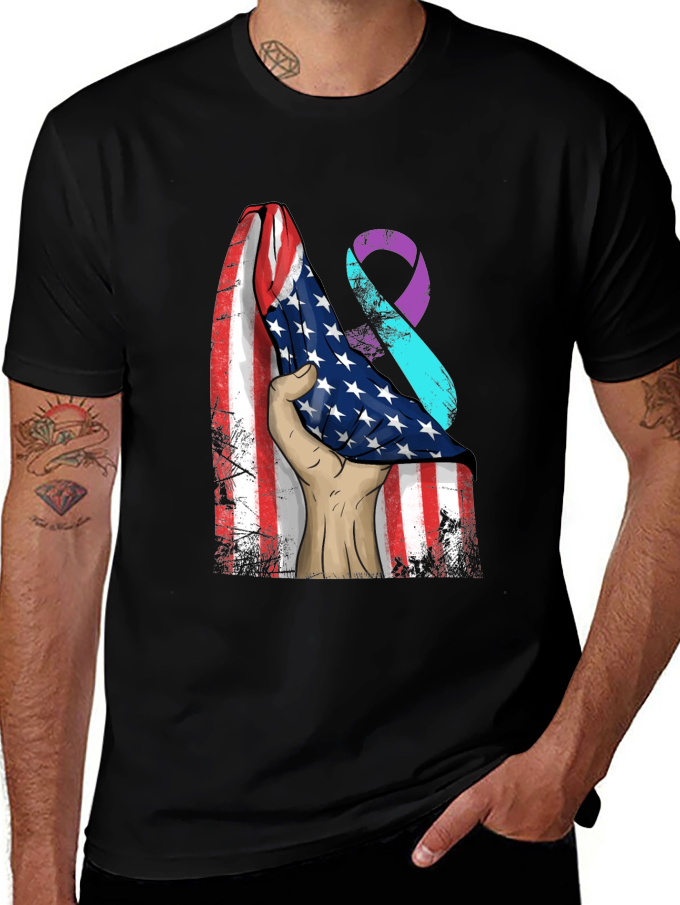 Variant 29 of USA Flag & Awareness Ribbon Graphic Tee