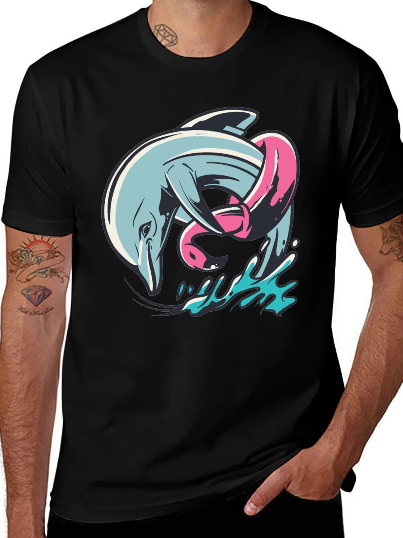 Variant 17 of Dolphin & Flamingo T-Shirt - Unique Graphic Tee