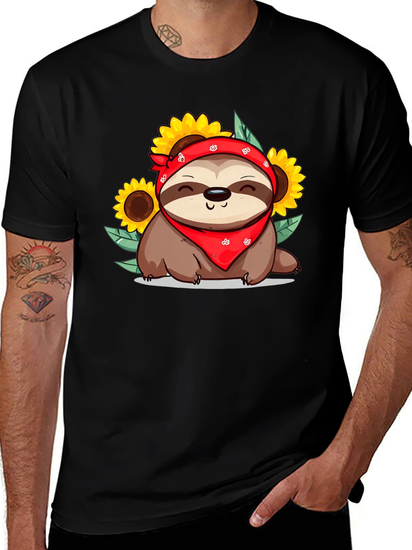 Variant 19 of Sloth Sunflower Graphic Tee - Cute Animal Print