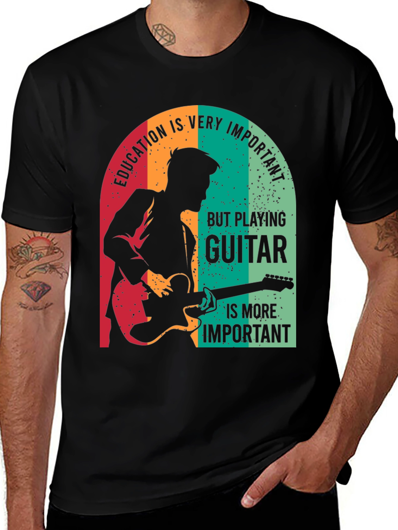 Variant 8 of Guitar Player T-Shirt - Education vs. Music
