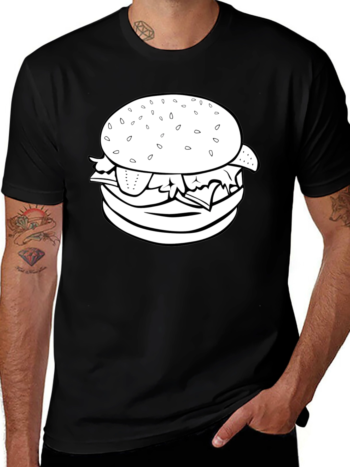 Variant 3 of Burger Graphic Tee - Black Crew Neck T-Shirt