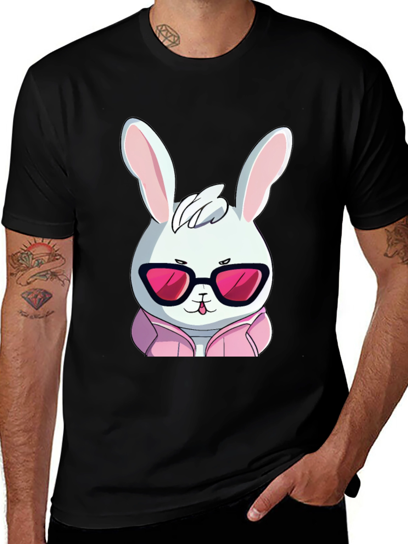 Variant 10 of Cool Rabbit T-Shirt - Black Cotton Blend Graphic Tee
