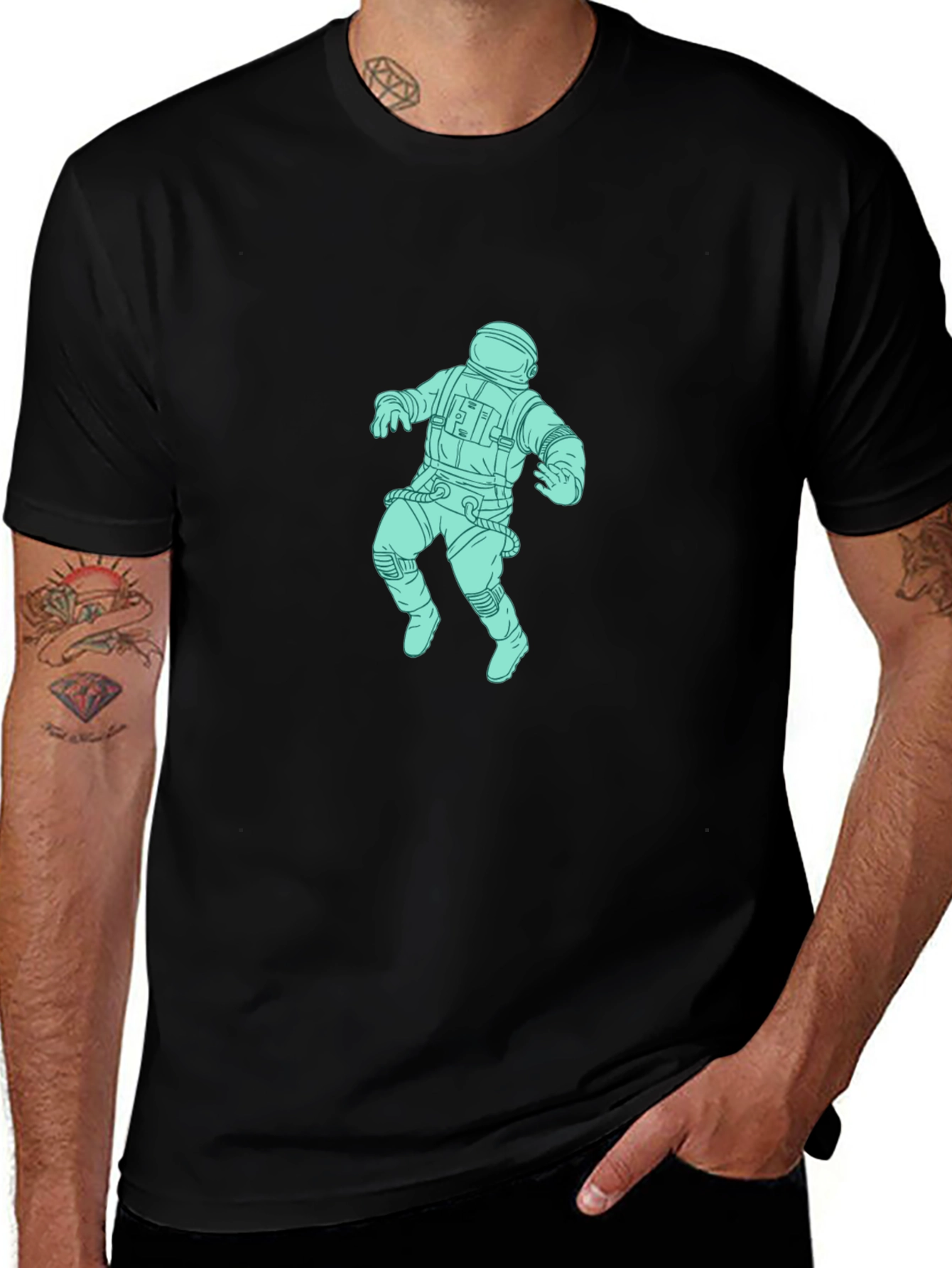 Variant 13 of Astronaut Graphic Tee - Black Crew Neck Short Sleeve Shirt