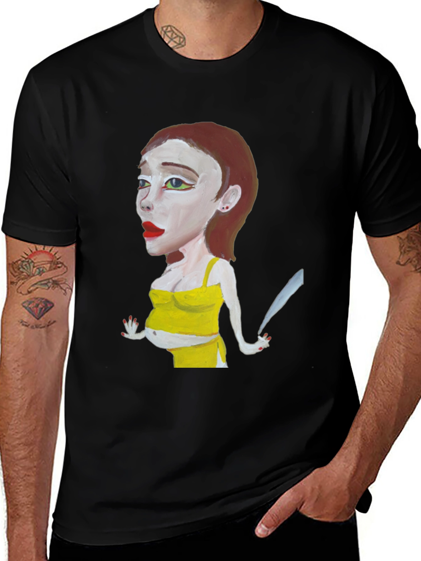 Variant 27 of Cartoon Woman Graphic Tee - Black