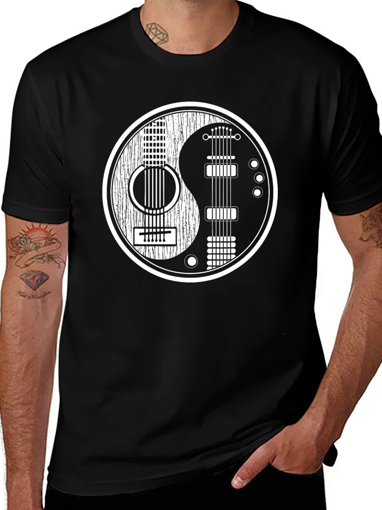 Variant 23 of Yin Yang Guitar T-Shirt - Acoustic and Electric Harmony
