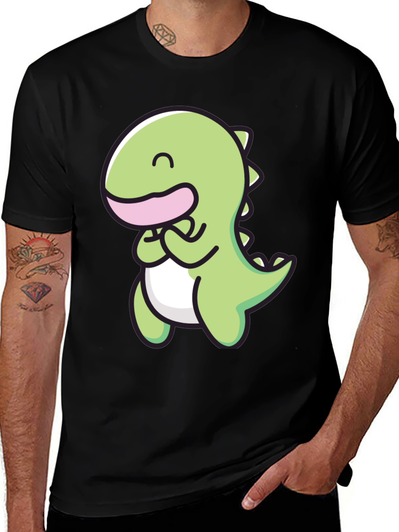 Cute Dinosaur Graphic Tee - Black Cotton Comfort