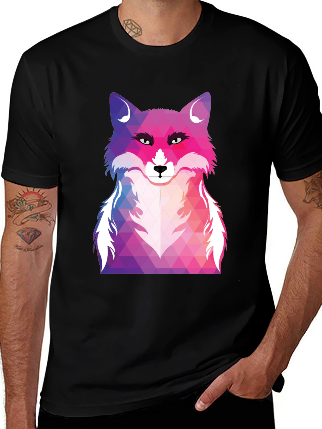 Variant 15 of Geometric Fox Graphic Tee - Men's Black T-Shirt