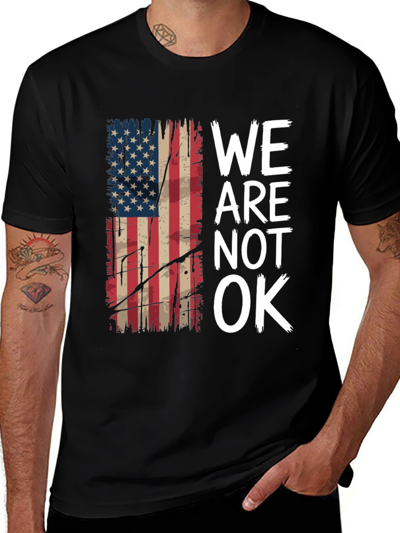 Variant 21 of Distressed American Flag "We Are Not OK" T-Shirt
