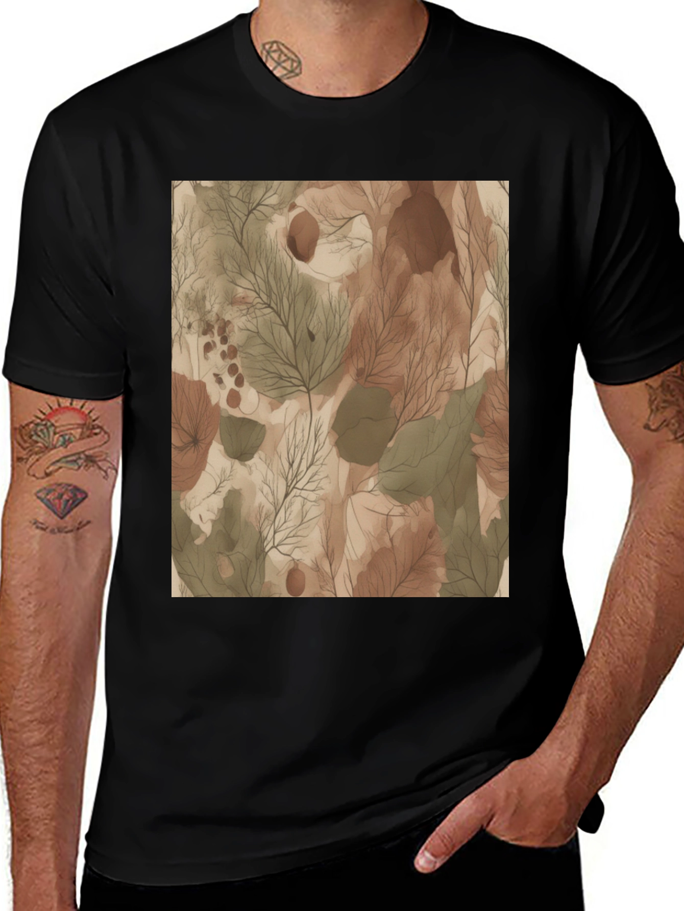 Variant 18 of Earthy Abstract Print Black T-Shirt