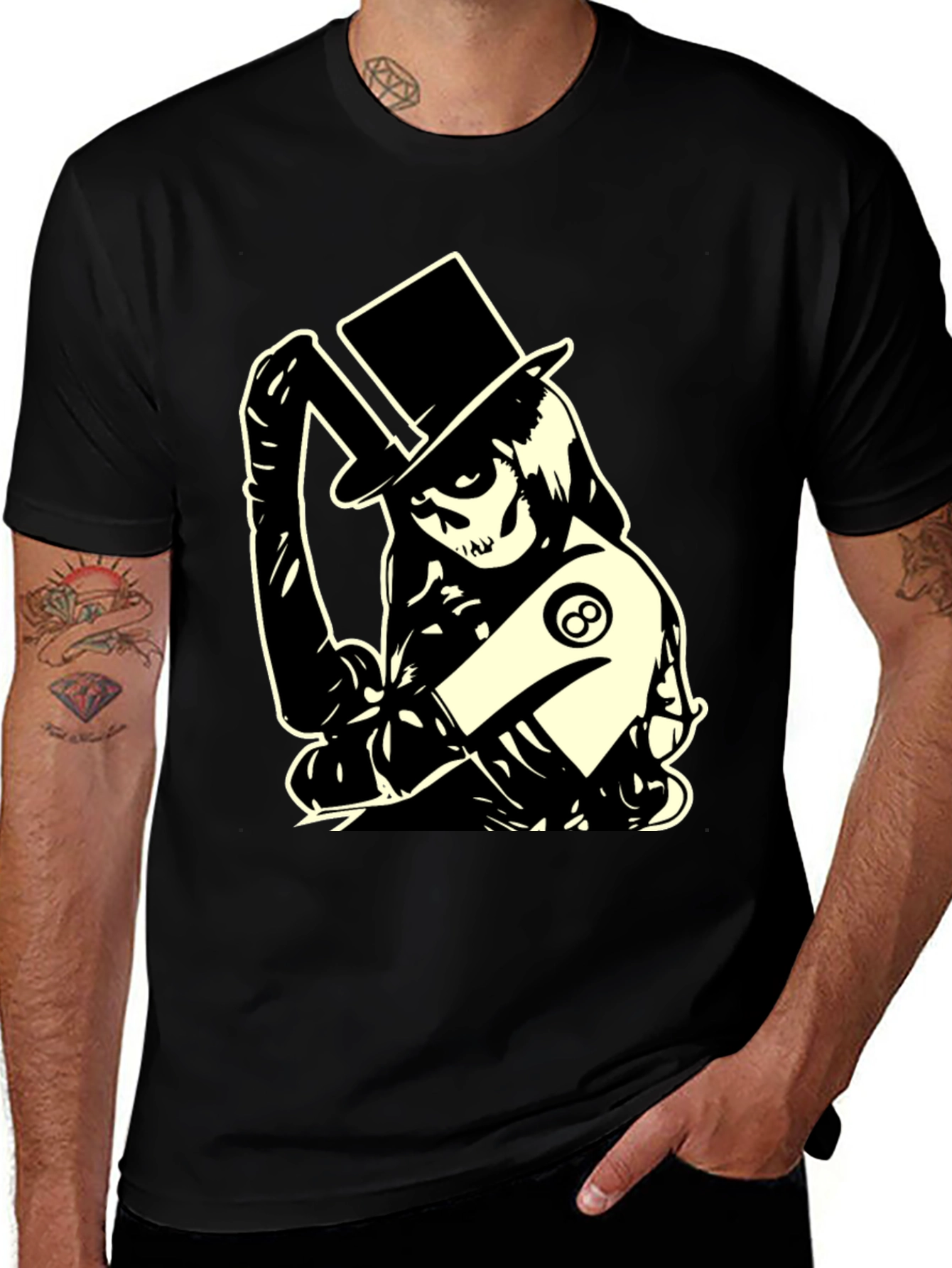 Variant 11 of Skull Top Hat Graphic T-Shirt - Black