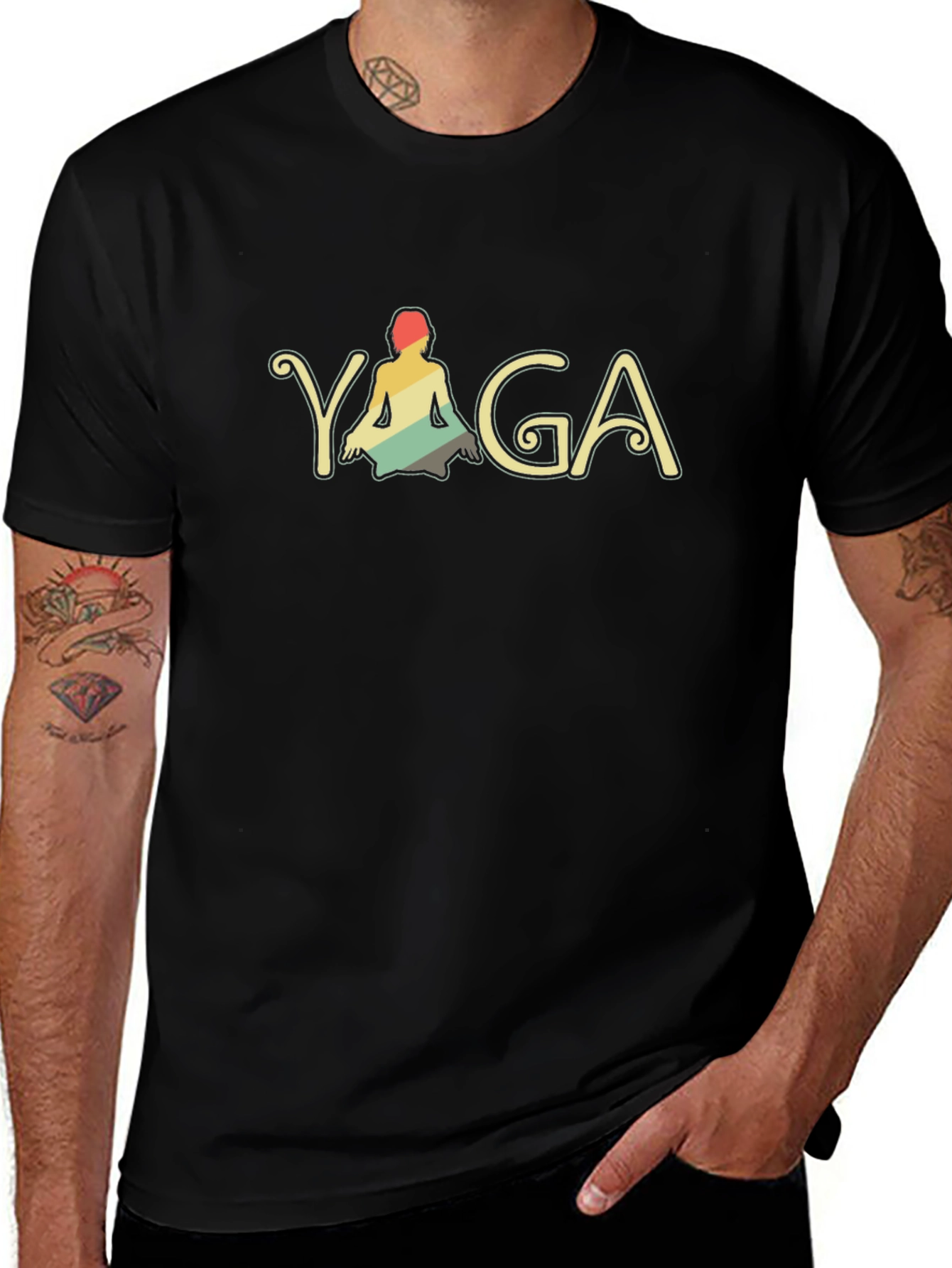 Variant 18 of Yoga Pose Retro Graphic Tee - Black T-Shirt