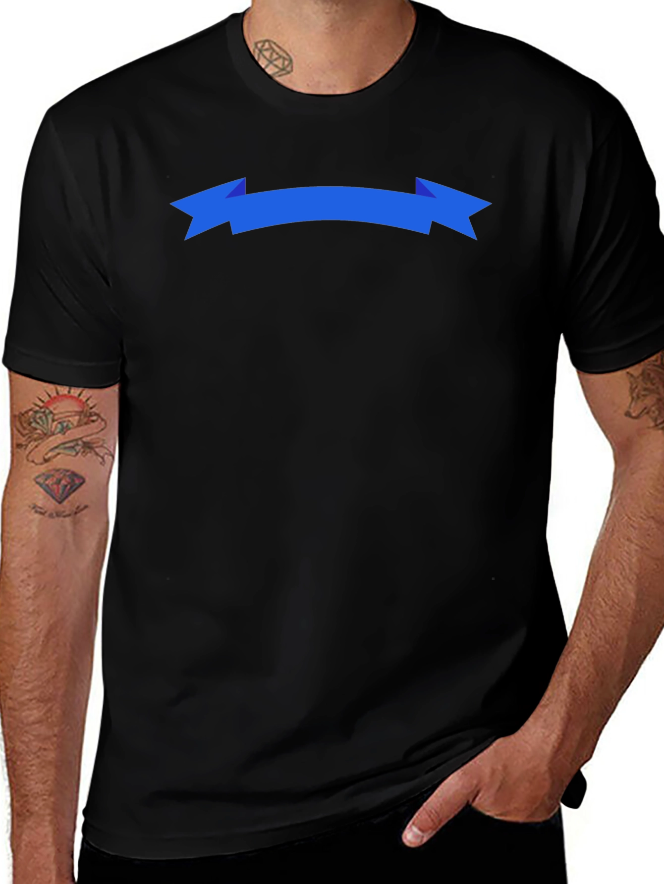 Variant 26 of Men's Black T-Shirt with Blue Banner Graphic
