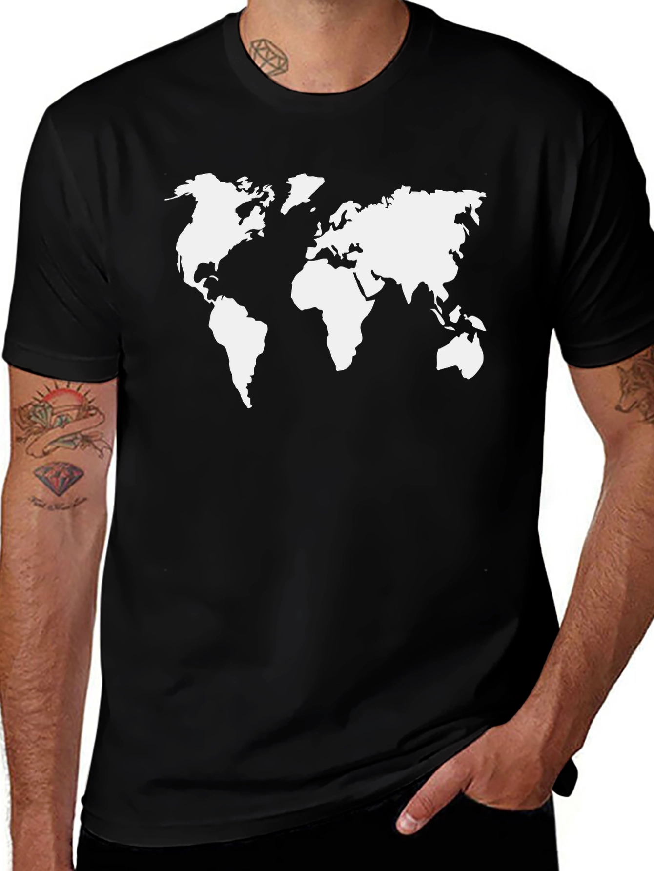 Variant 4 of World Map Graphic Tee - Black Cotton Shirt