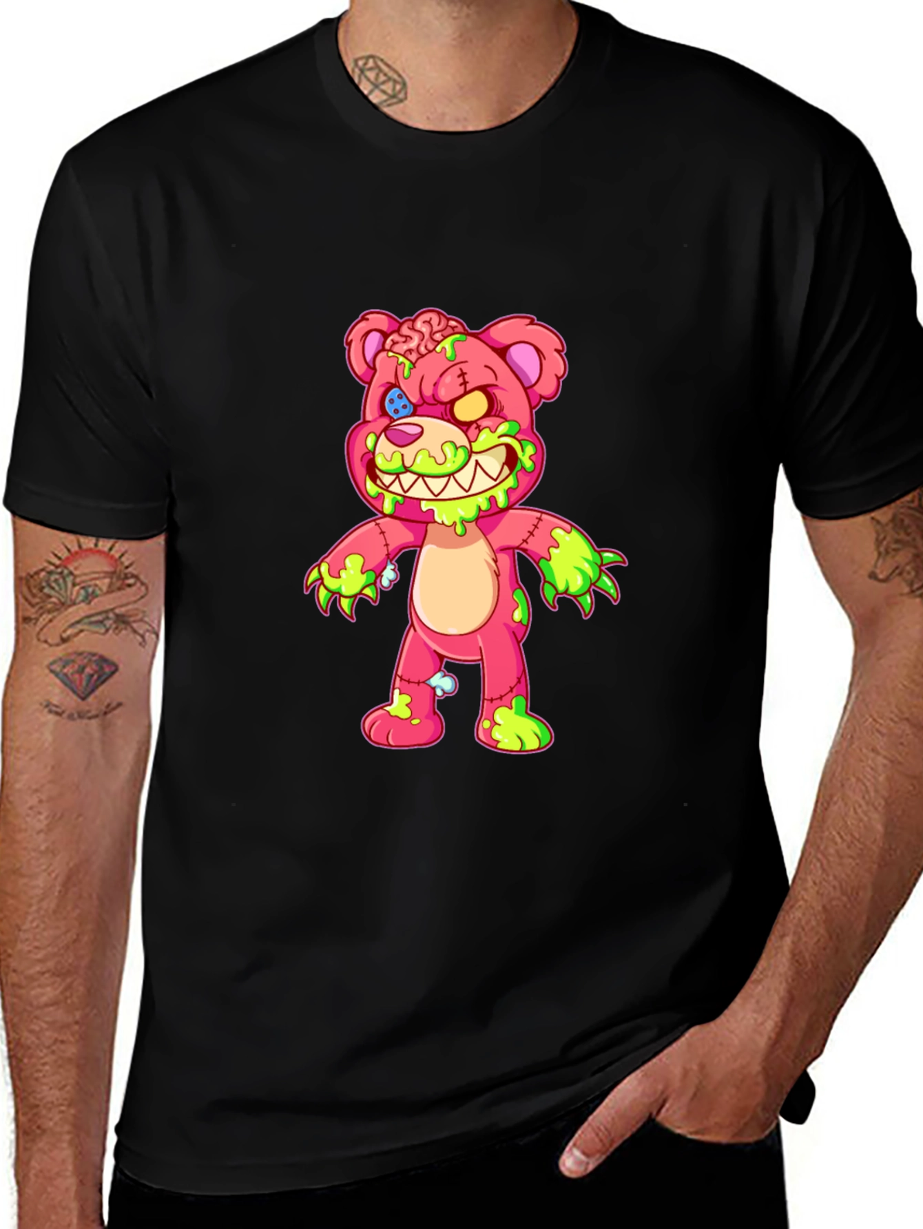 Variant 4 of Zombie Teddy Bear Graphic Black T-Shirt