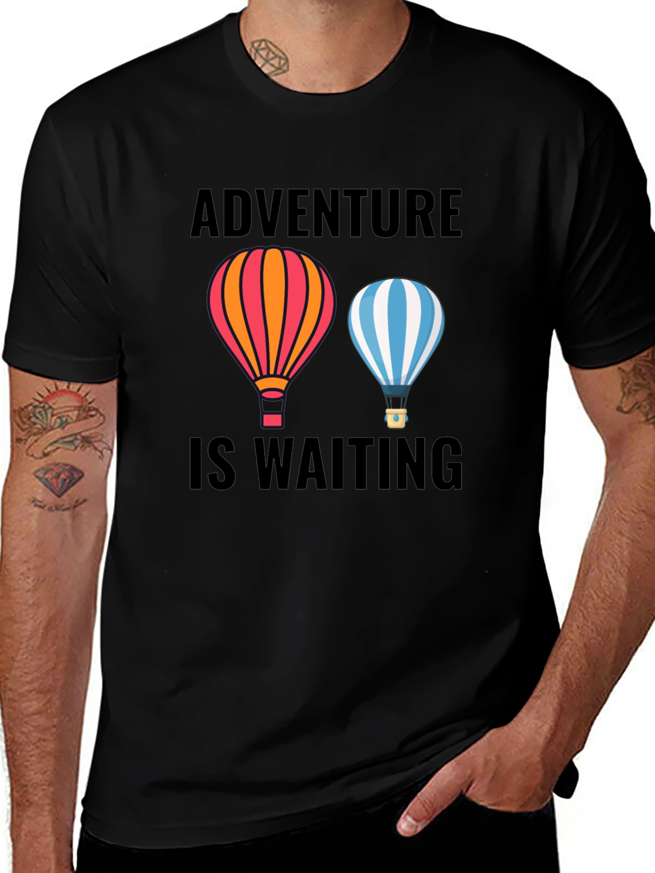 Variant 6 of Adventure Awaits Graphic Tee | Hot Air Balloon T-Shirt