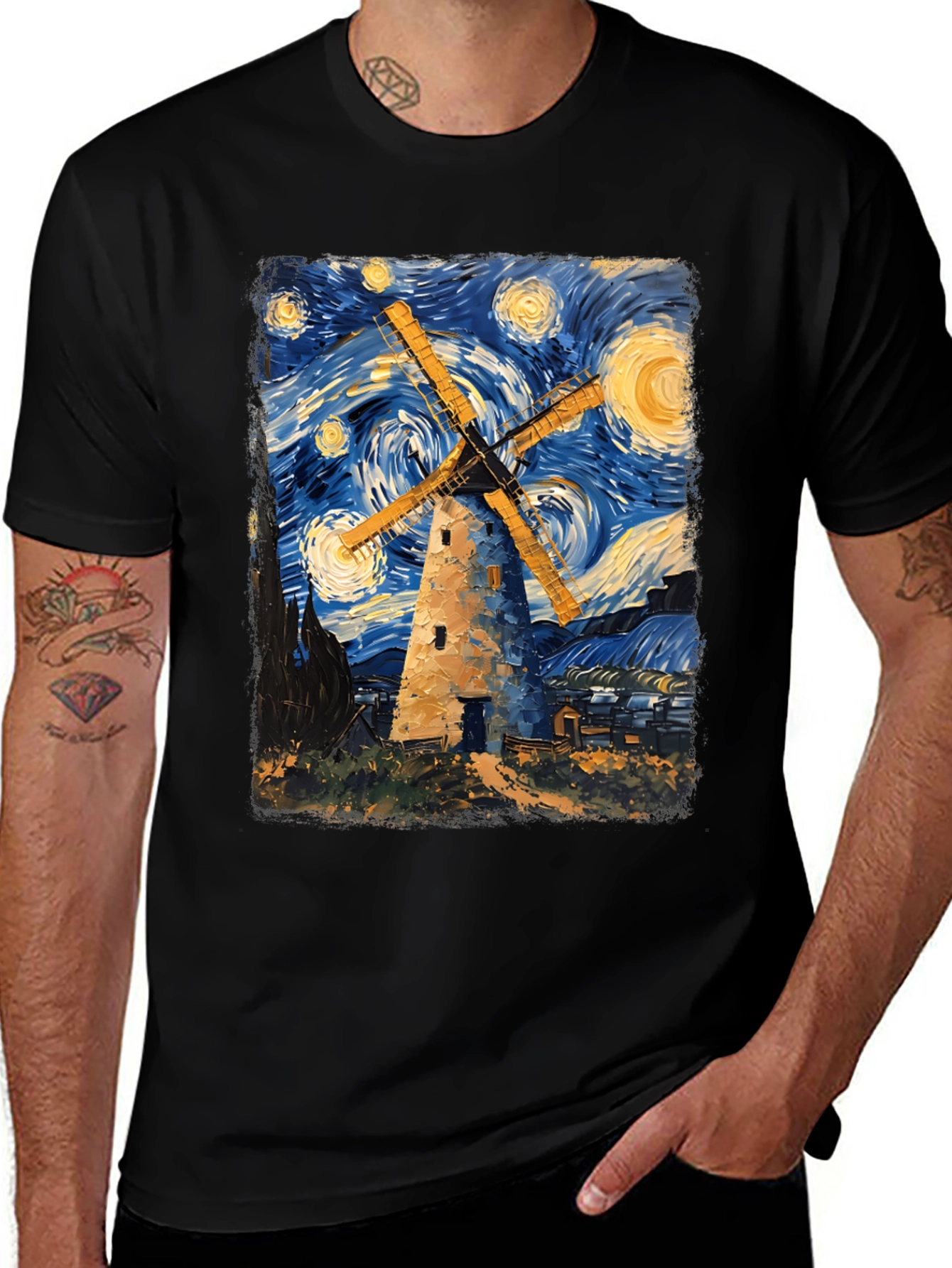 Variant 23 of Starry Night Windmill Graphic T-Shirt
