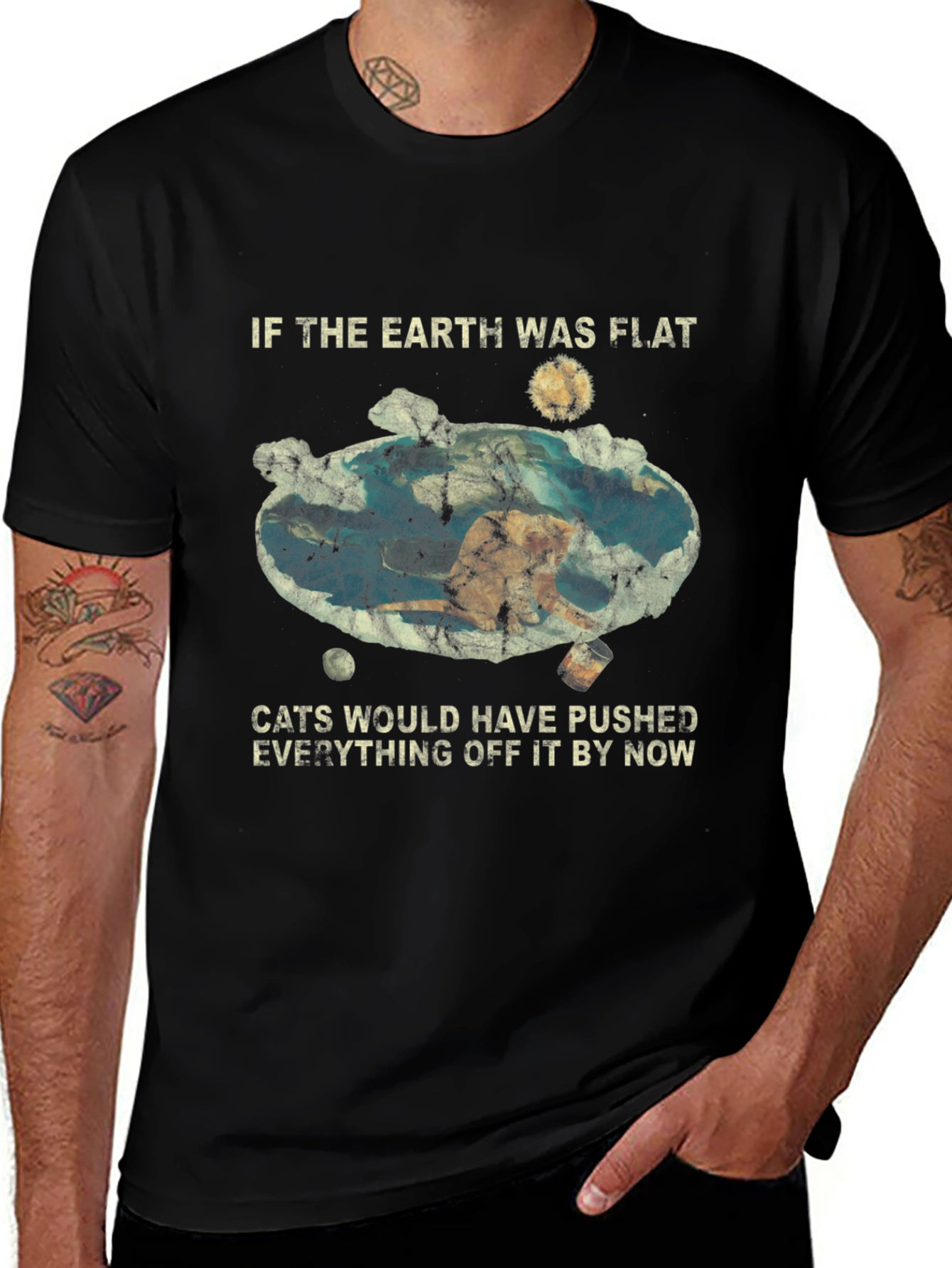 Variant 22 of Flat Earth Cat Humor Graphic Tee