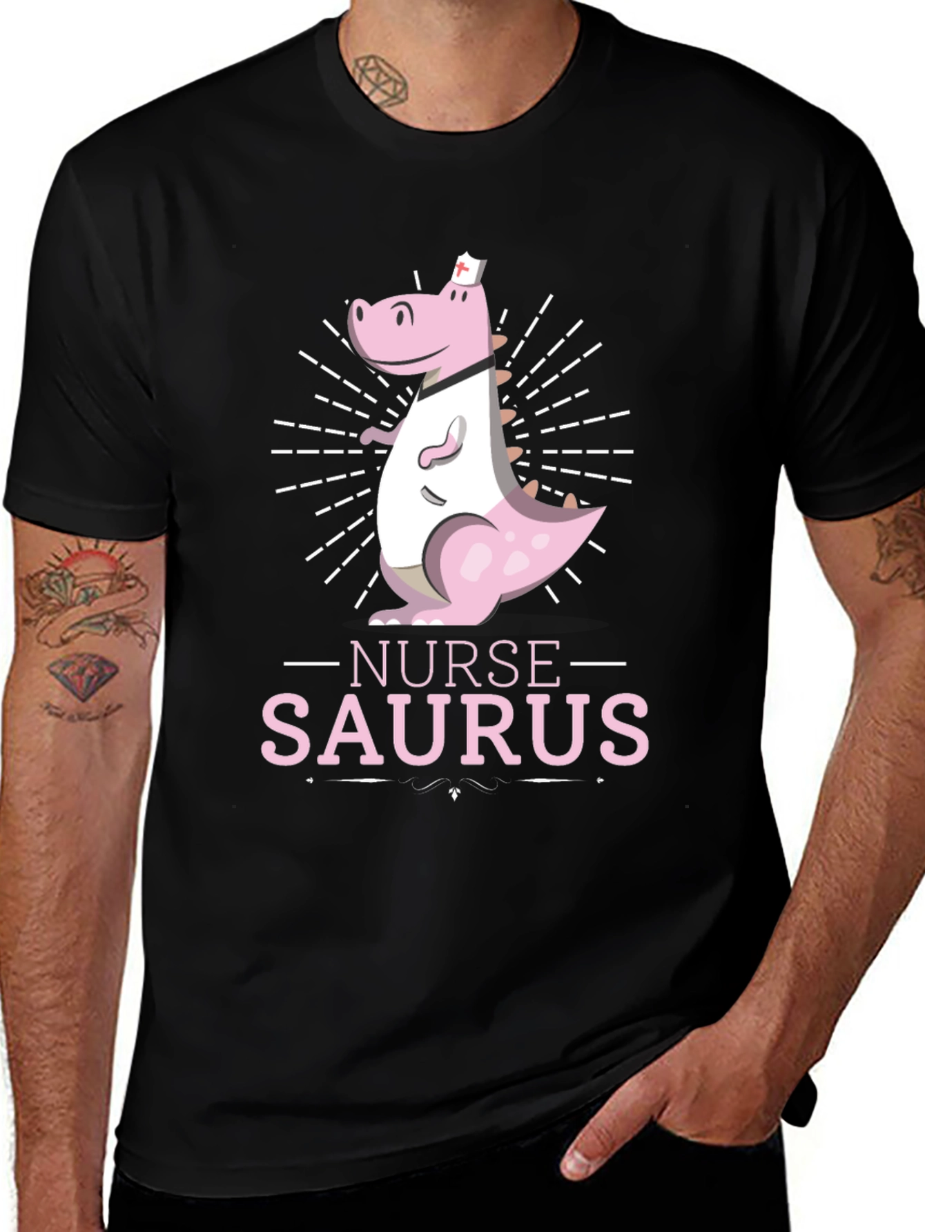 Black Nurse-Saurus T-Shirt - Dinosaur Nurse Apparel main image