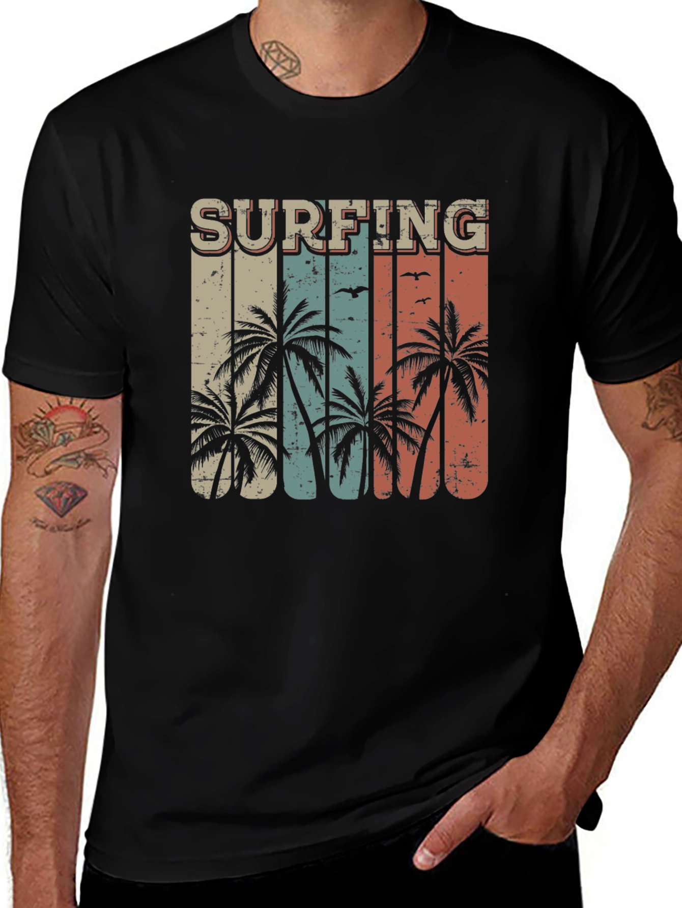 Variant 13 of Surfing Palm Tree Graphic Tee - Retro Style