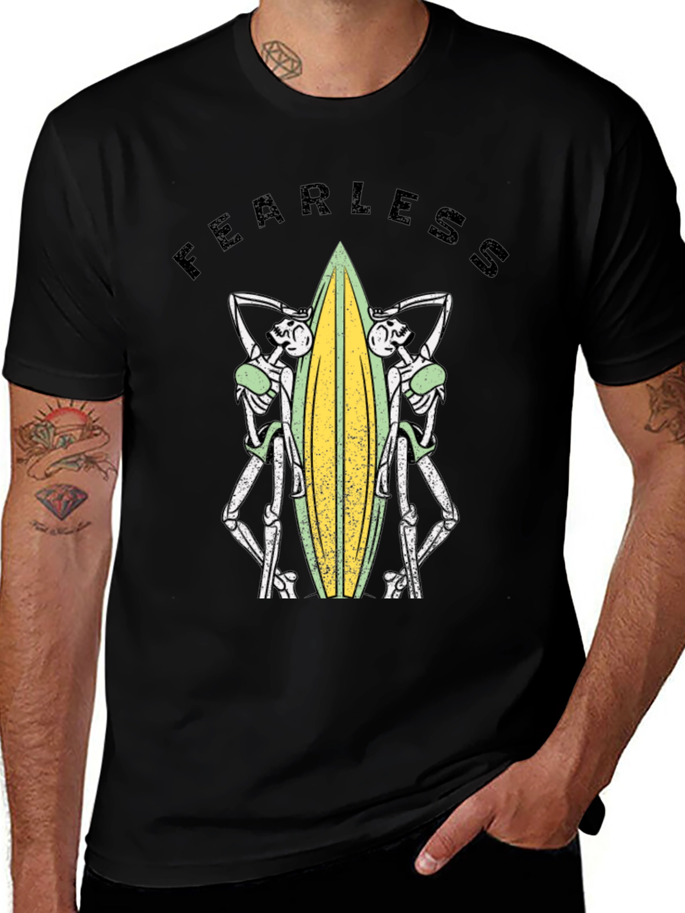 Variant 13 of Fearless Skeleton Surfer Graphic T-Shirt