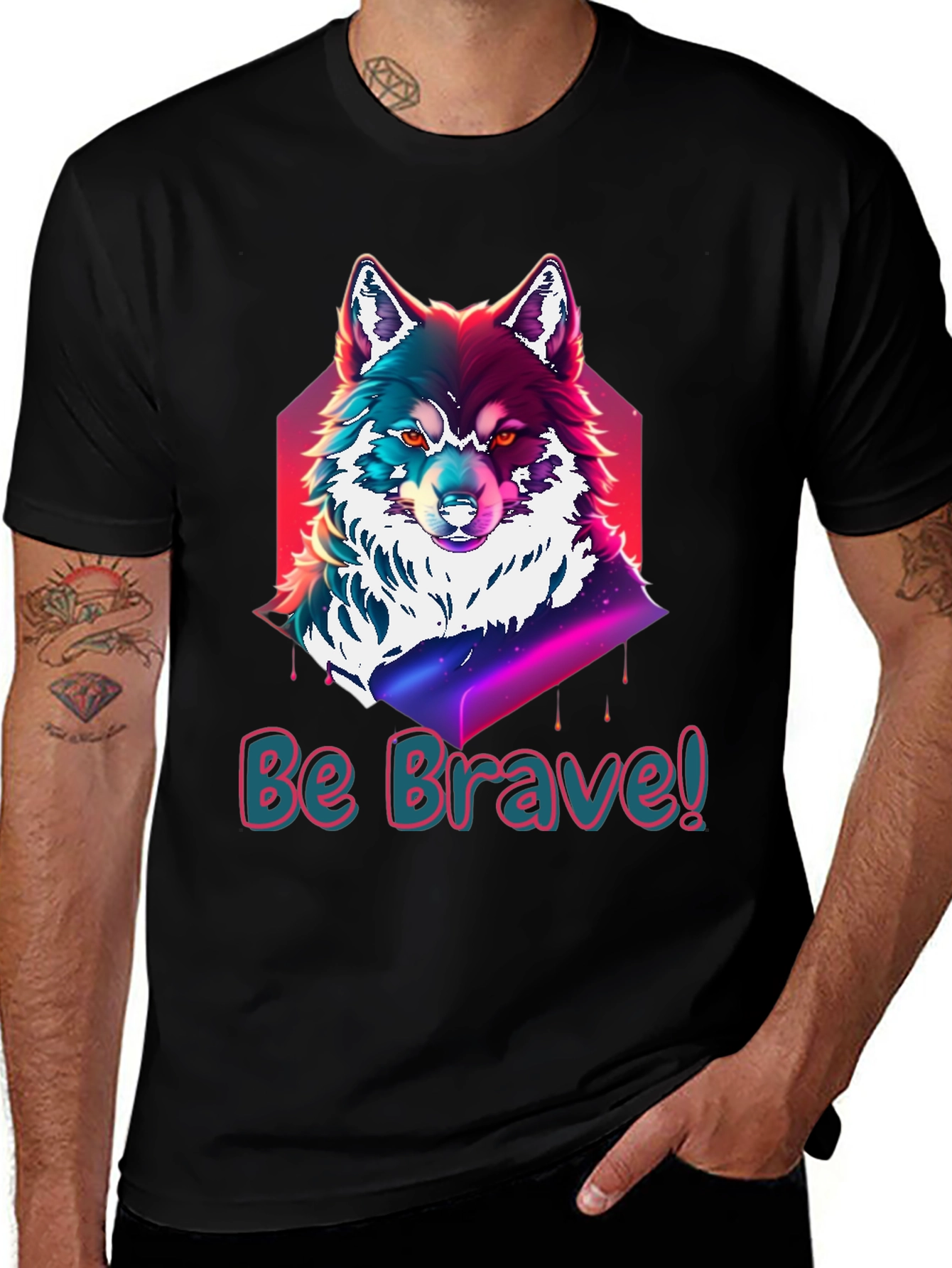 Variant 8 of Be Brave Wolf Graphic Tee - Soft Cotton Comfort