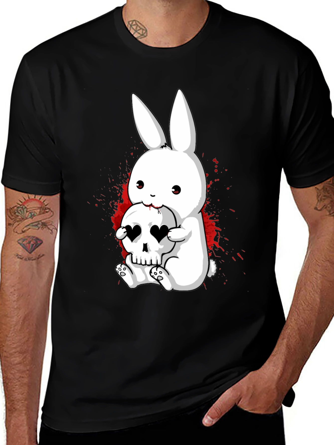 Variant 7 of Cute Bunny Skull Lover T-Shirt - Black