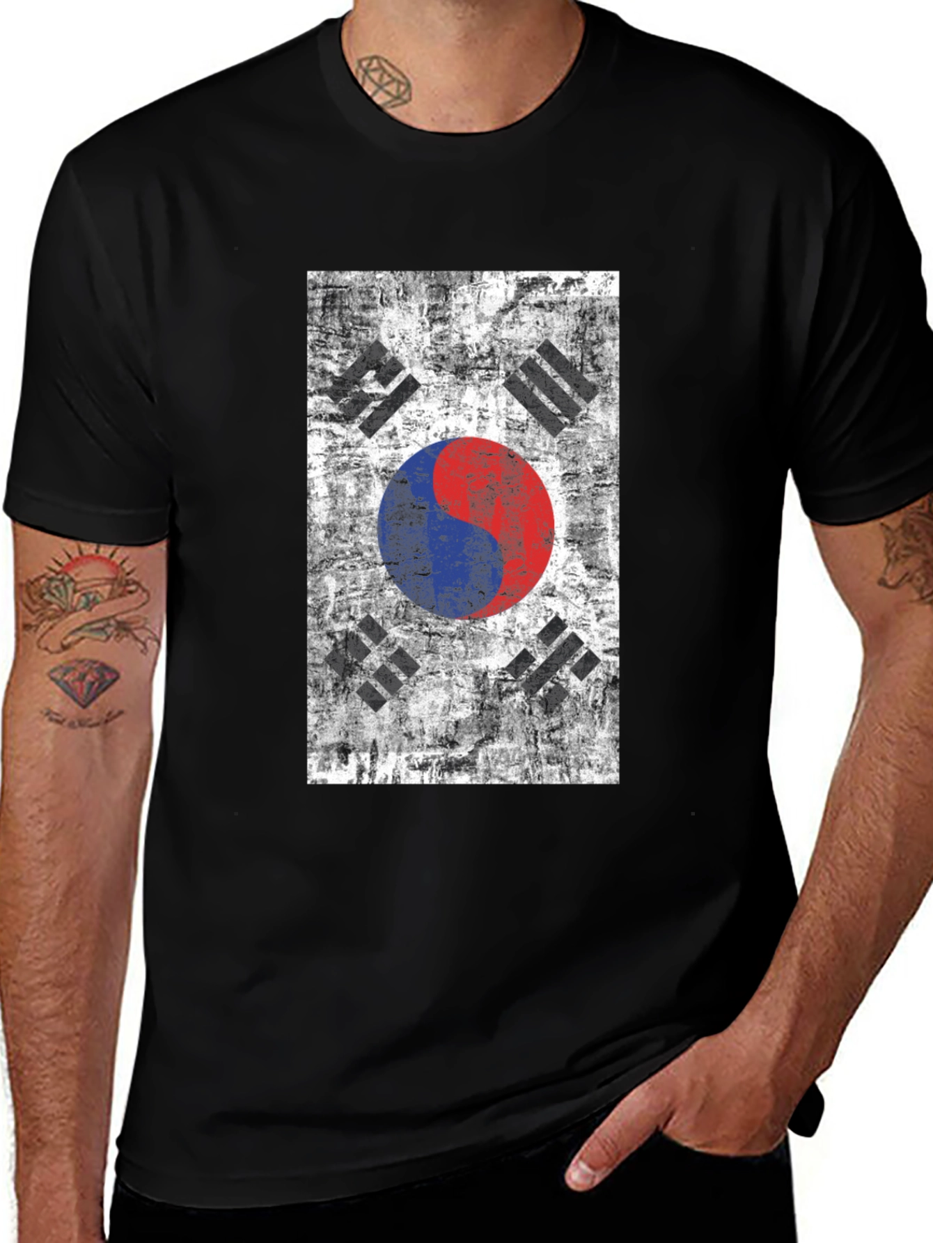 South Korean Flag Grunge Style Black T-Shirt