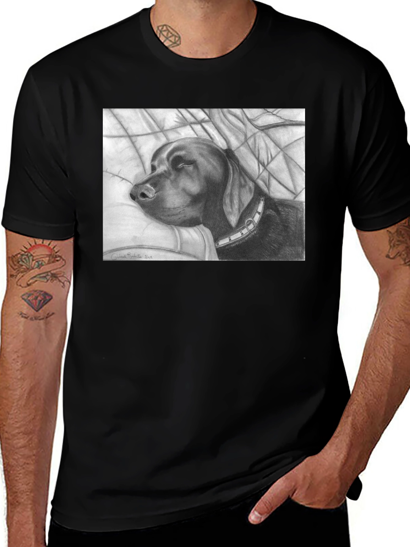Sleeping Dog Sketch Graphic T-Shirt