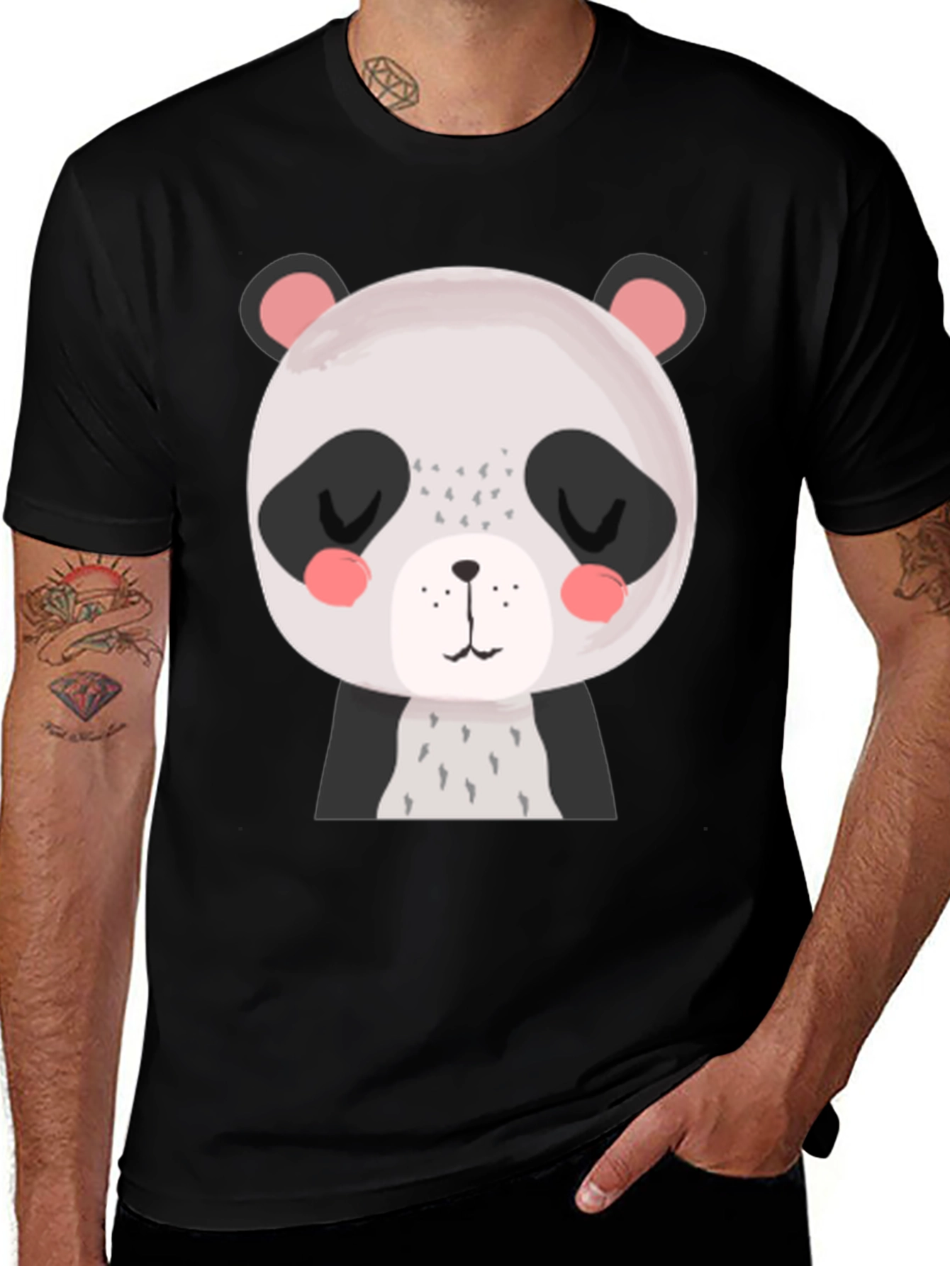 Variant 26 of Cute Panda Graphic Tee - Black Cotton T-Shirt
