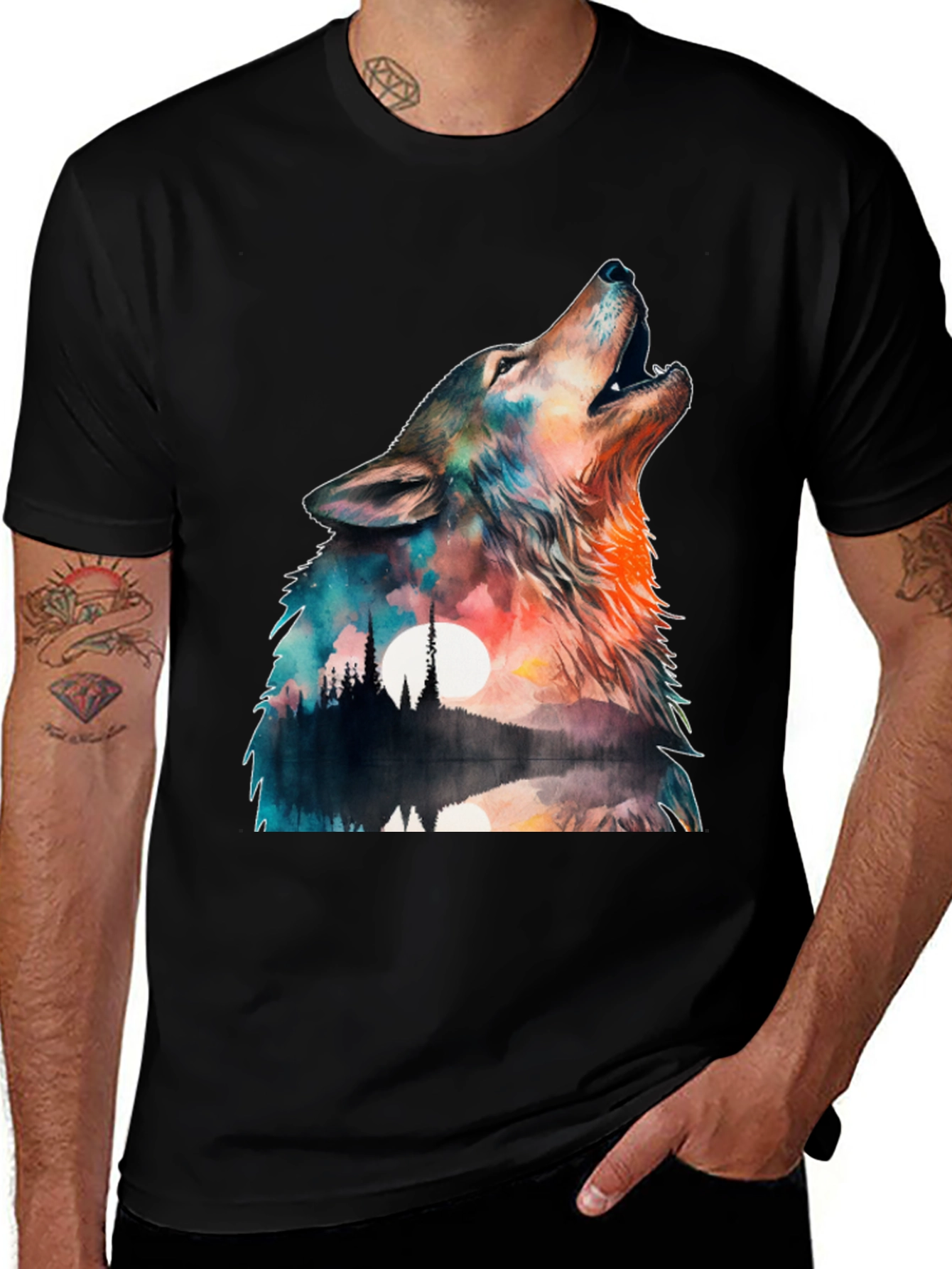Variant 14 of Watercolor Wolf & Forest Tee