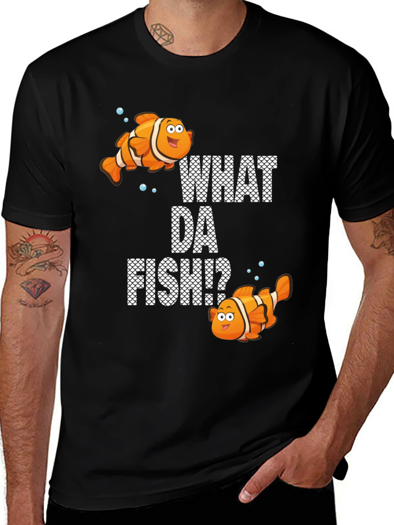 Variant 23 of What Da Fish? Graphic T-Shirt, Clownfish Design