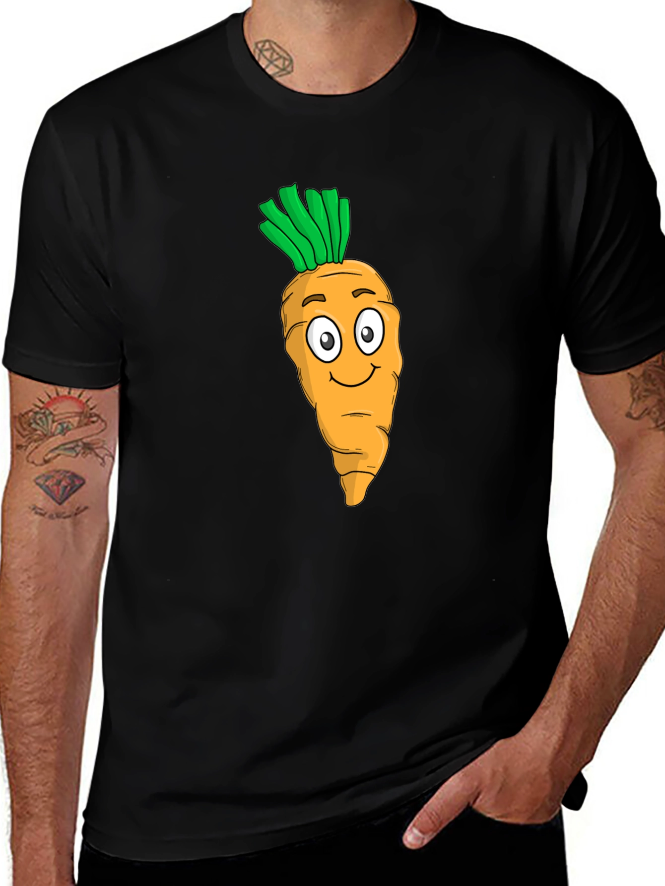 Variant 10 of Carrot Cartoon Graphic Tee - Black T-Shirt