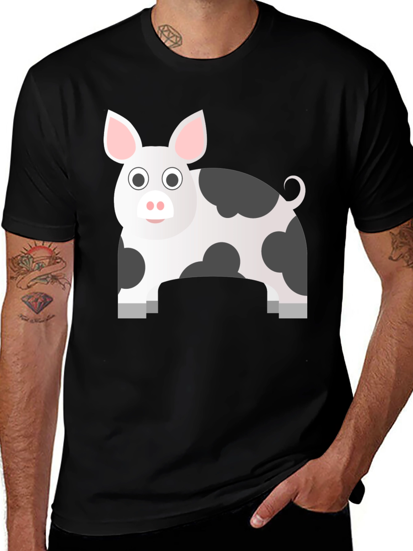 Variant 17 of Pig Cartoon Graphic Black T-Shirt